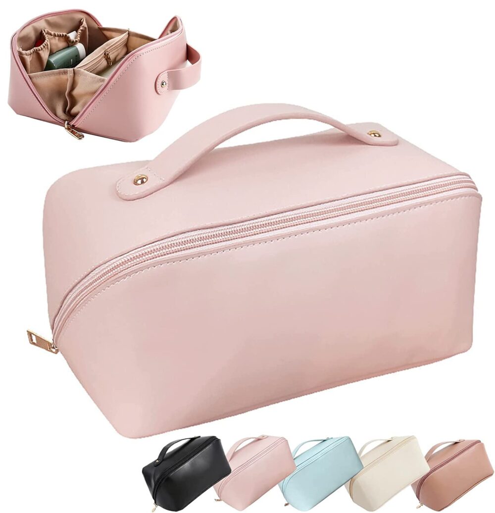 Large Capacity Travel Cosmetic Bag with Compartment Waterproof Leather Makeup Bag - Image 6